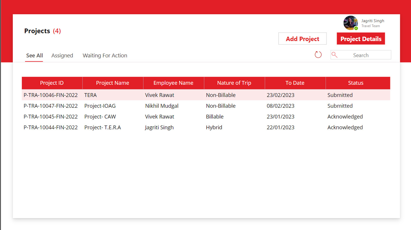 Project Details App Screen
