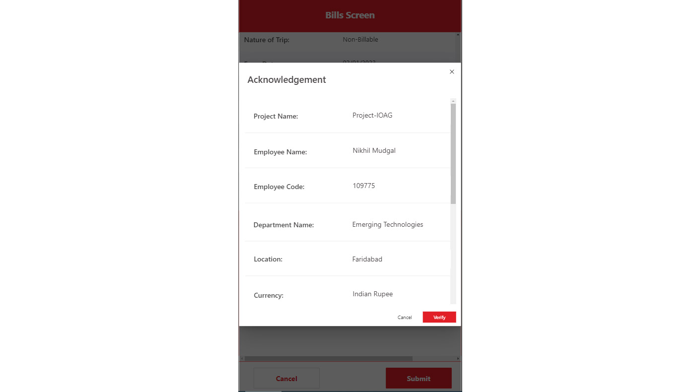 Mobile App - Project Detail Verification Screen