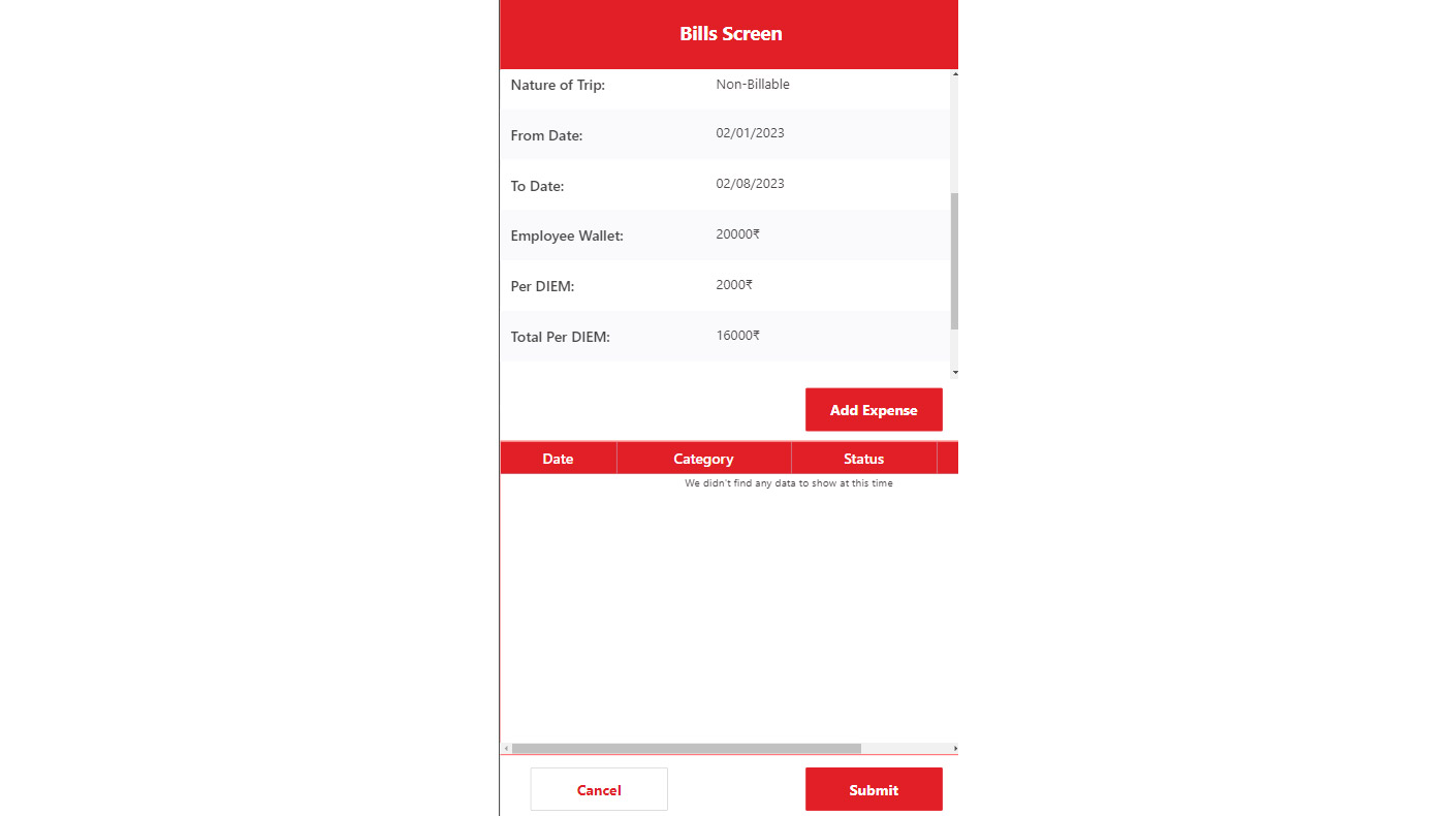 Mobile App - Bills Screen